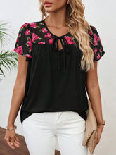 EMERY ROSE Floral Print Tie Neck Blouse For Summer Vacation